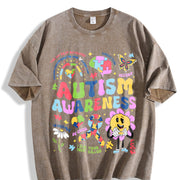 Autism Awareness 2-side Vintage Washed T-Shirt in Brown