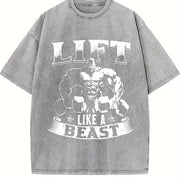Lift Like a Beast Vintage Washed T-Shirt in Gray
