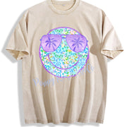 Purple Leopard Smiley Cute Beach Swimsuit Cover Up vintage washed oversized T-shirt in Beige