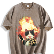 Explosion Cat Vintage Washed T-Shirt in Brown
