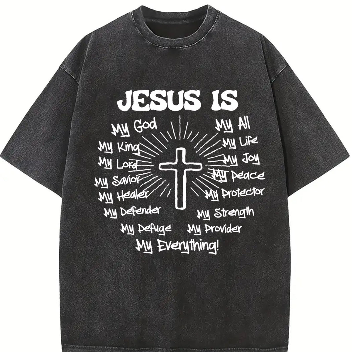 Cross Jesus God vintage washed oversized T-shirt in Black