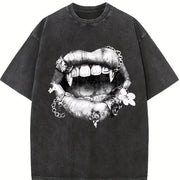 Grillz Lips Chain Sleeveless Vest Vintage Washed T-Shirt in Black