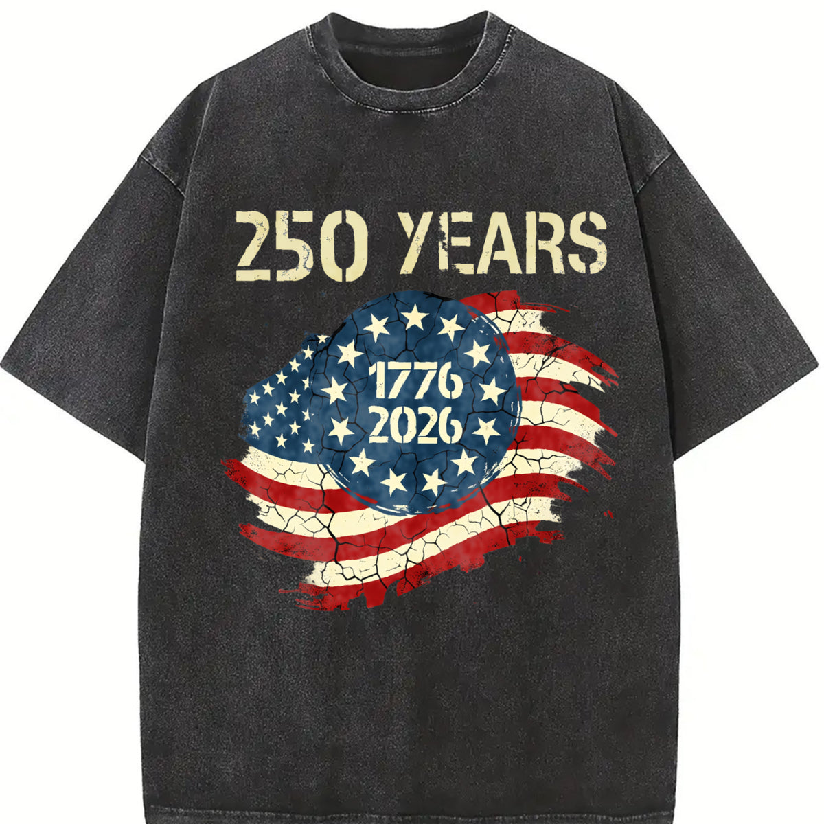 250 Years 1776-2026 Vintage Washed T-Shirt in Black