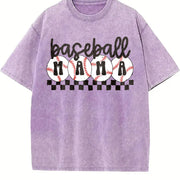 Baseball Mama Checkered Mama Vintage Washed T-Shirt in Purple