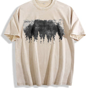 Dark Forest Pine Tree Silhouette vintage washed oversized T-shirt in Beige