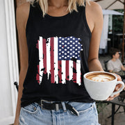 Distressed American Flag Women's Color Cotton Tank Top in Black