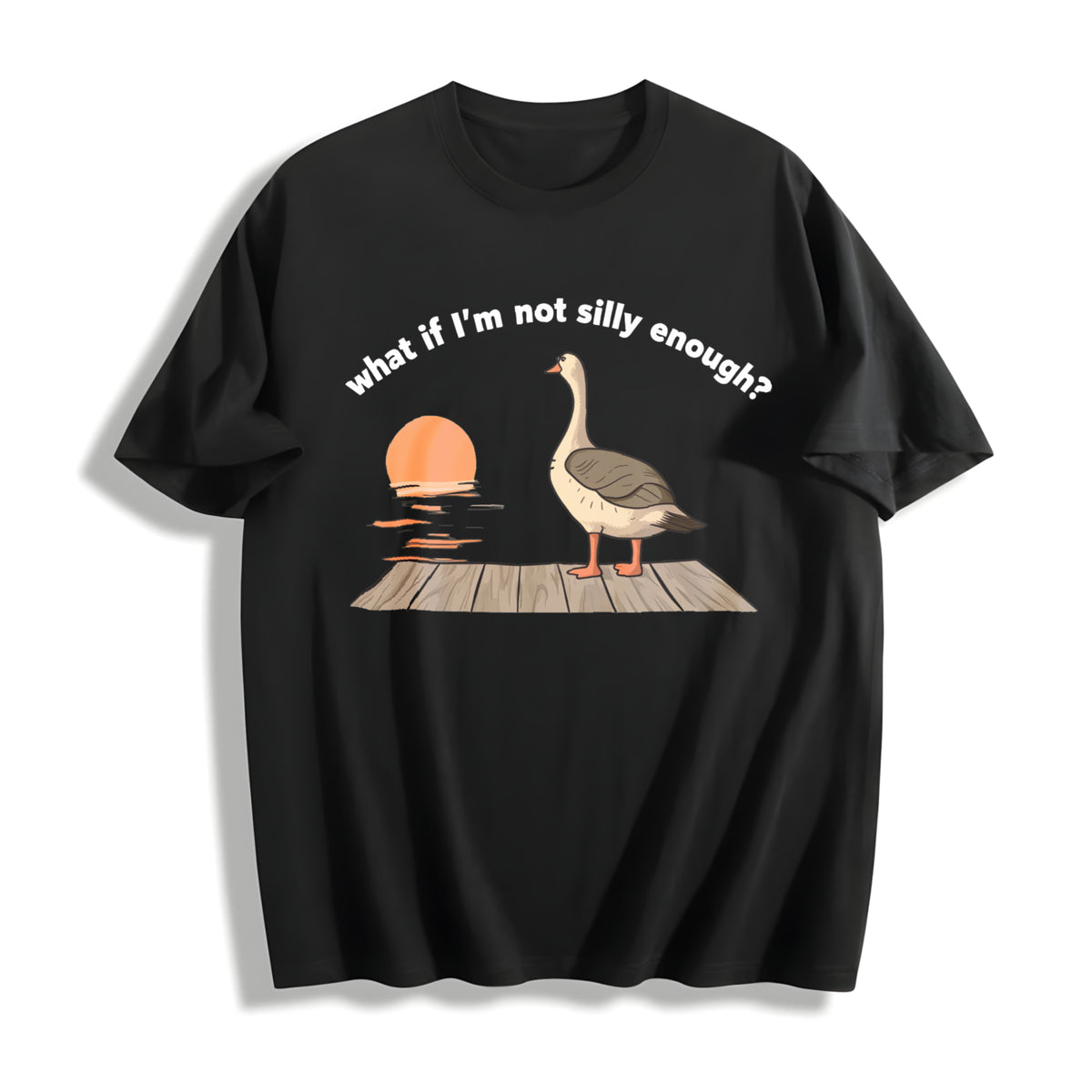 What If I'm Not Silly Enough? Goose Boxy Existential Cotton T-Shirt in Black