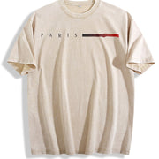 Paris Flag Blend Soft Breathable Trendy Letter for and vintage washed oversized T-shirt in Beige