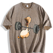 Lifting Duck Gym Vintage Washed T-Shirt in Brown