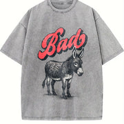 Bad Ass Donkey Retro 90s Vintage Washed T-Shirt in Gray
