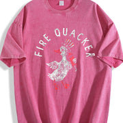 Fire Quacker Sarcastic Fourth of July Party Duck Fireworks Vintage Washed T-Shirt in Red