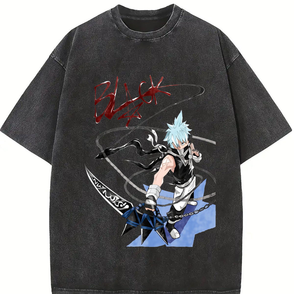 Soul Eater - Black Star Anime Double-sided Japanese Manga vintage washed oversized T-shirt in Black