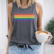 Rainbow Stripes Women's Color Cotton Tank Top in Gray