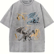 Fourth Wing Dragon Tairn & Andarna Basgiath War College vintage washed oversized T-shirt in Gray