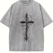 Thorn Cross Gothic Cross Biblical Cross Art Jesus vintage washed oversized T-shirt in Gray
