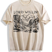Lord Willin' and the Creek Don't Rise Western Christian Vintage Washed T-Shirt in Beige