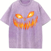 Horror Pumpkin Retro 90s Vintage Washed T-Shirt in Purple