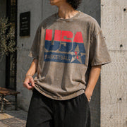 USA Basketball Retro for Sporty Vintage Washed T-Shirt in Brown
