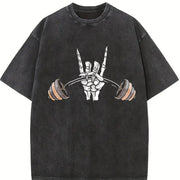 Skeleton Hand Barbell Vintage Washed T-Shirt in Black