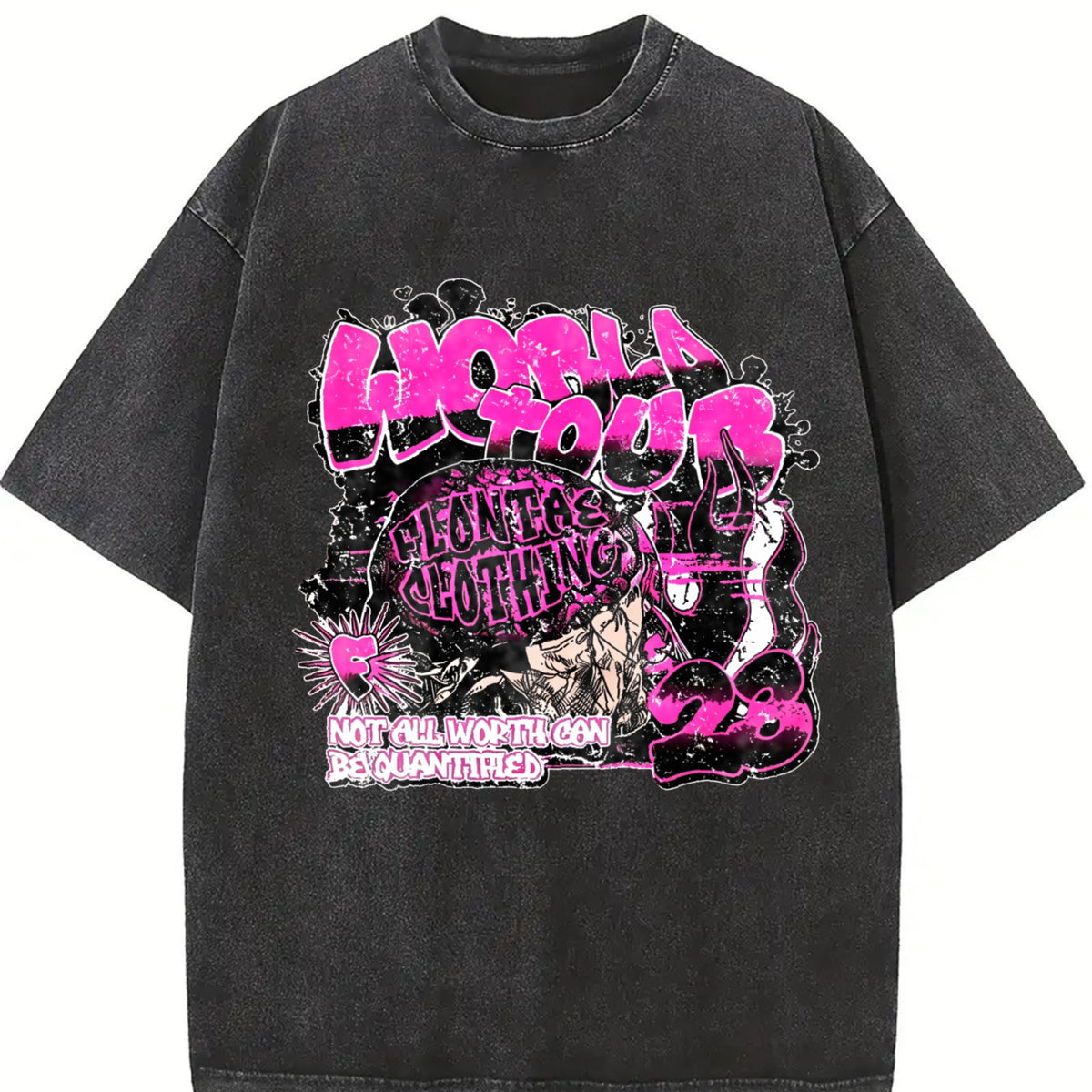 Magnolia Clothing Pink Graphic Vintage Washed T-Shirt in Black