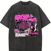Magnolia Clothing Pink Graphic Vintage Washed T-Shirt in Black
