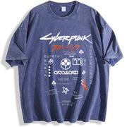 Wash Cyber Metal Phantom Liberty Video Game Metalhead Fan vintage washed oversized T-shirt in Blue