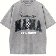 Boy Mom Custom Est Date New Mama Lighting Bolt First Time Vintage Washed T-Shirt in Gray