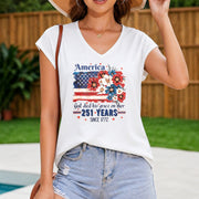 American Flag Floral Tank Women's Color Cotton Tank Top in White