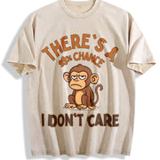There's a 99 Percent Chance I Don't Care Monkey Vintage Washed T-Shirt in Beige