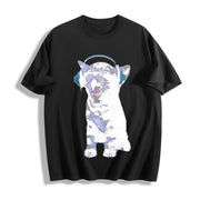 Y2K Headphones Cat Cotton T-Shirt in Black