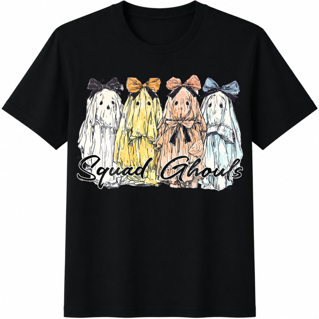 Squad Ghouls Cute Halloween Ghost Cotton T-Shirt in Black