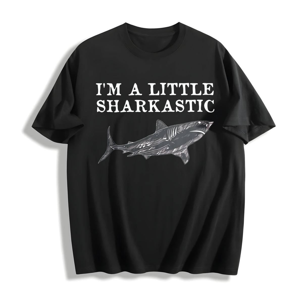 Shark Lover Ocean Life Sea Creature I'm a Little Cotton T-Shirt in Black
