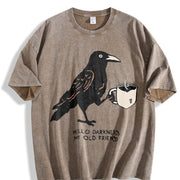 Hello Darkness My Old Friend Black Bird Coffee vintage washed oversized T-shirt in Brown
