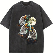 Eagle Howling to Moon 90s Vintage Washed T-Shirt in Black