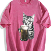 Cat Beer Y2k 90s Cats Meme ® Vintage Washed T-Shirt in Red