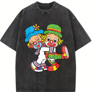 Clown Fashionable Vintage Washed T-Shirt in Black