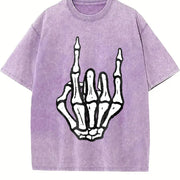 Punk Rock Skeleton Cool Rocker Halloween Boys vintage washed oversized T-shirt in Purple