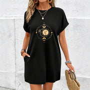 Moon Phase Sun Dress Cotton T-Shirt in Black