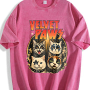 Velvet Pawz Cat Rock Band Vintage Washed T-Shirt in Red
