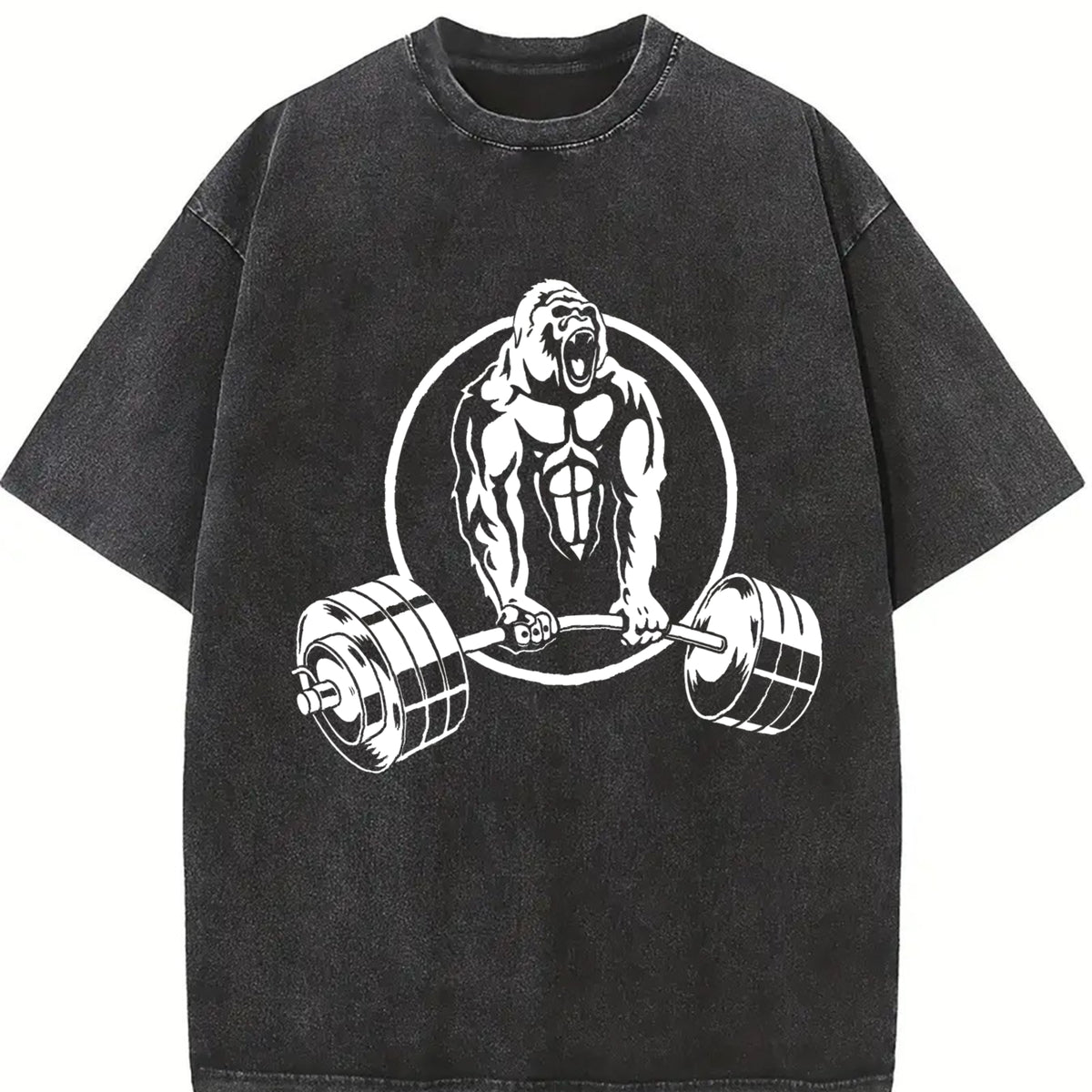 Bodybuilder Barbell Vintage Washed T-Shirt in Black