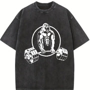 Bodybuilder Barbell Vintage Washed T-Shirt in Black