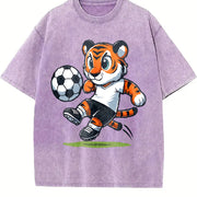 Tiger Soccer Player Vintage Washed T-Shirt in Purple
