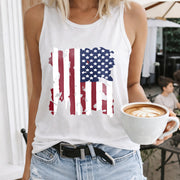 American Flag Distressed Crew-neck Sleeveless Vest Outdoor Women's Color Cotton Tank Top in White