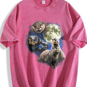 Otters in Galaxy Retro Otter Moon Vintage Washed T-Shirt in Red