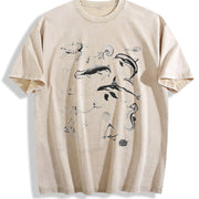 Loose-fitting for a 90S Retro Marine Life with Whales Vintage Washed T-Shirt in Beige
