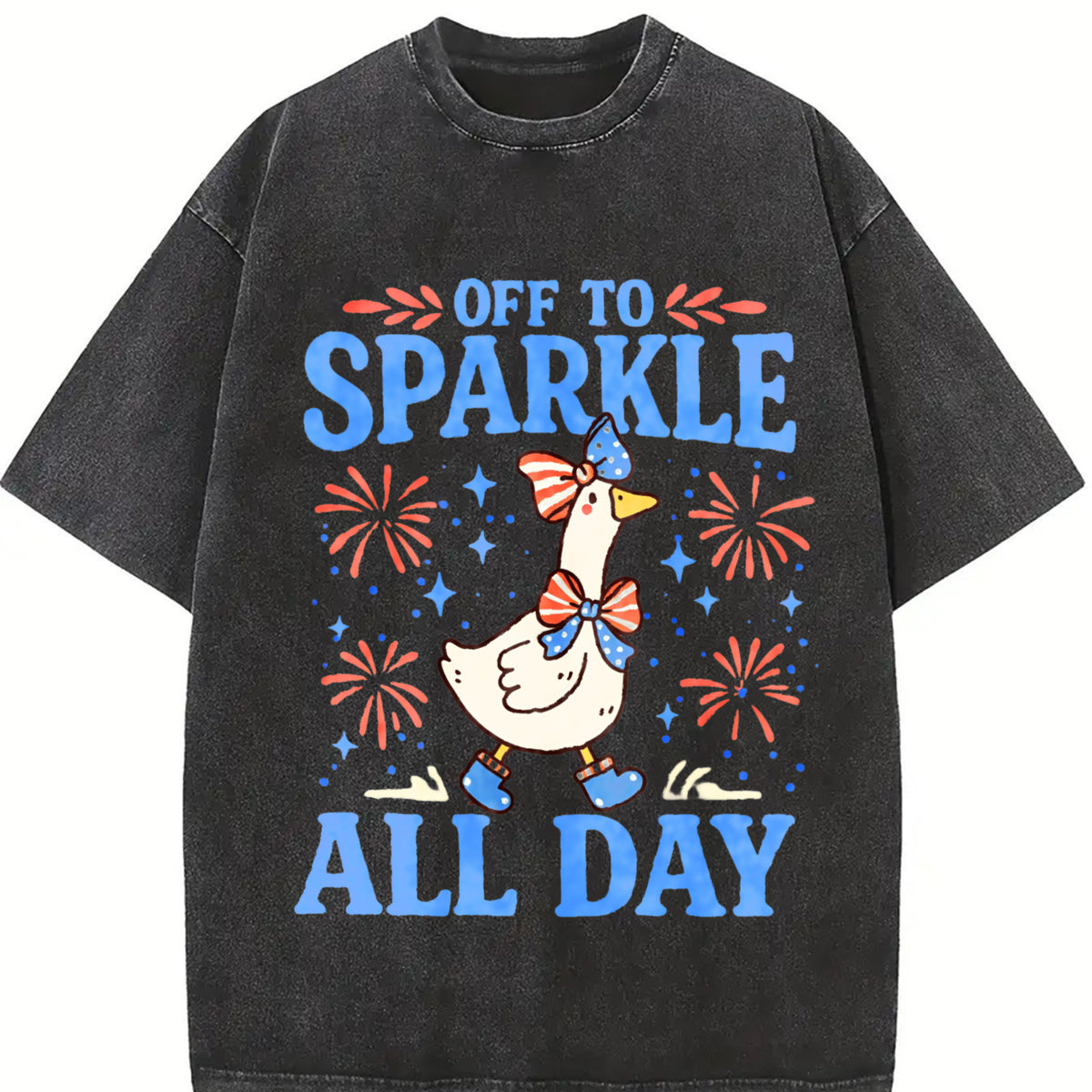 4th of July Goose Off to Sparkle All Day Vintage Washed T-Shirt in Black