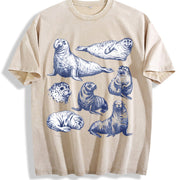 Seal 90s Tattoo Retro ® Y2k Ocean Sea Lion Vintage Washed T-Shirt in Beige