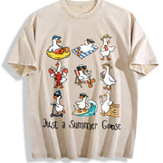 Just a Goose Cute Silly Goose Vintage Washed T-Shirt in Beige