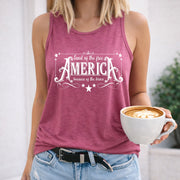 America Land of Free Women's Color Cotton Tank Top in Red