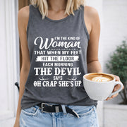 When My Feet Hit the Floor the Devil Says She's Up Women's Color Cotton Tank Top in Gray